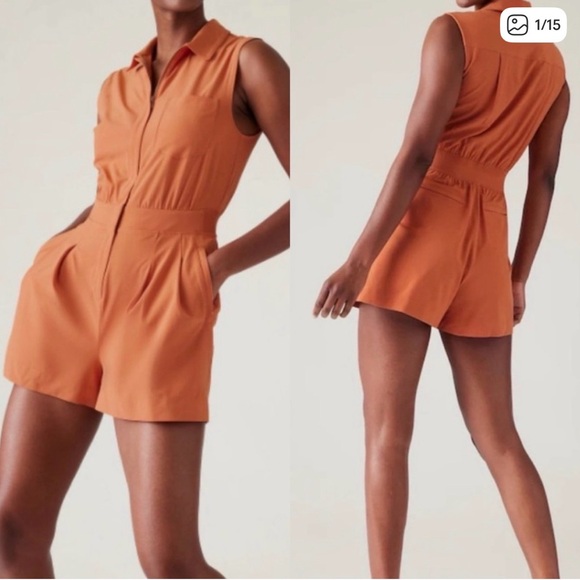 Athleta Pants - Athleta NWOT Brooklyn Sleeveless Zip Romper in Sunbaked Orange Clay 8